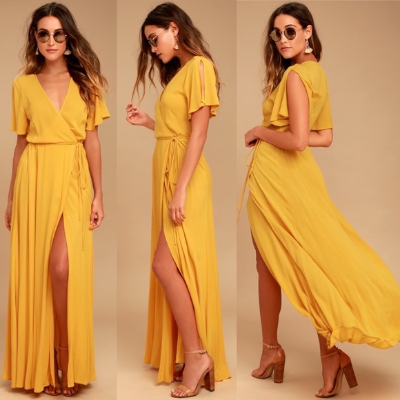Lulus Dresses & Skirts - Lulu’s Much Obliged Golden Yellow Wrap Maxi Dress